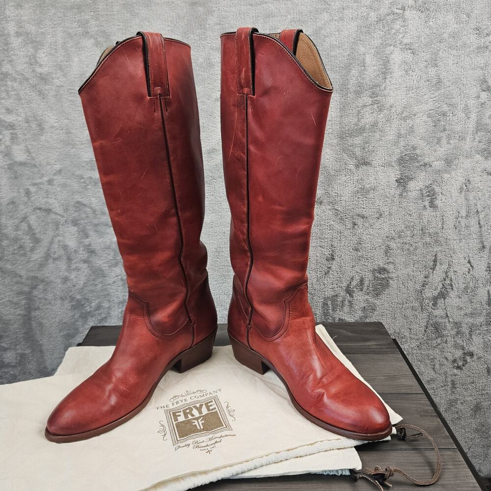 Frye Carson Crimson Red Tall Riding Boots 9 Heritage Coastal Cowgirl Luxury